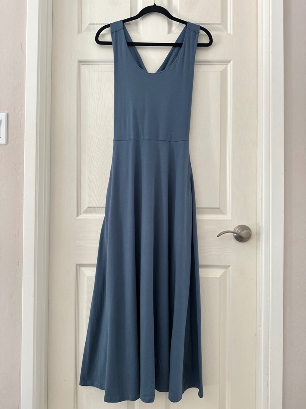 PACT Fit & Flare Open Back Maxi Dress Slate Blue Women’s Size Medium - Picture 4 of 13